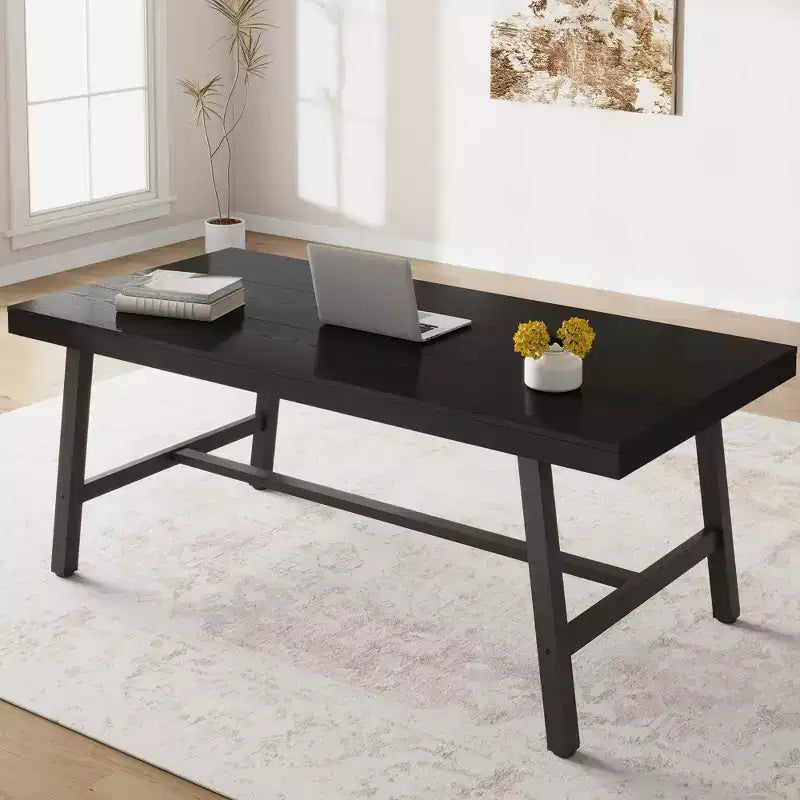 Table à manger industrielle pour 6 à 8 personnes, table à manger rectangulaire de 200 cm de long, table de cuisine en bois avec cadre métallique robuste pour salle à manger