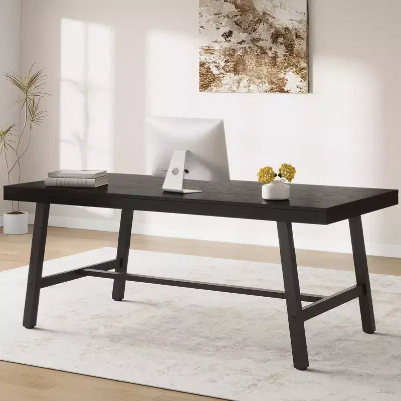Table à manger industrielle pour 6 à 8 personnes, table à manger rectangulaire de 200 cm de long, table de cuisine en bois avec cadre métallique robuste pour salle à manger