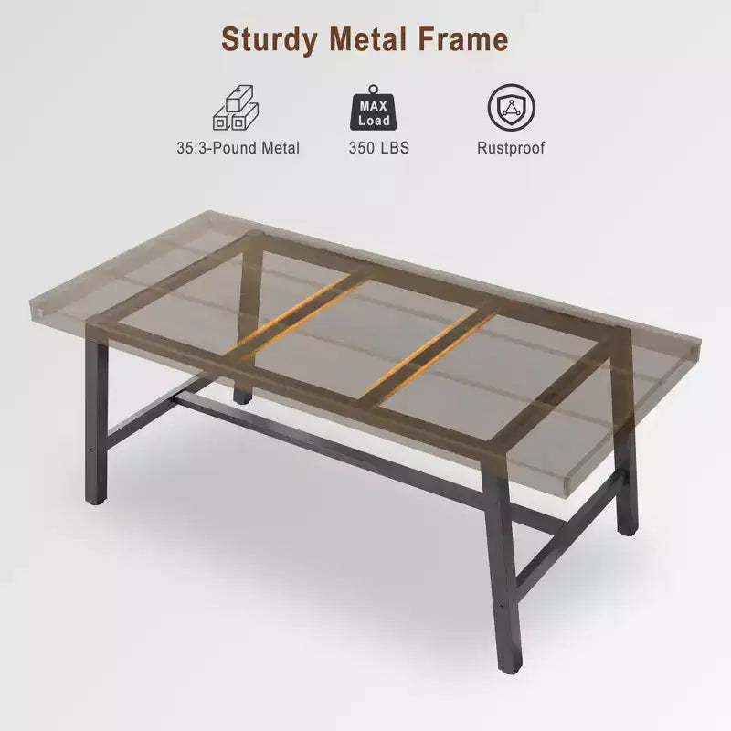 Table à manger industrielle pour 6 à 8 personnes, table à manger rectangulaire de 200 cm de long, table de cuisine en bois avec cadre métallique robuste pour salle à manger