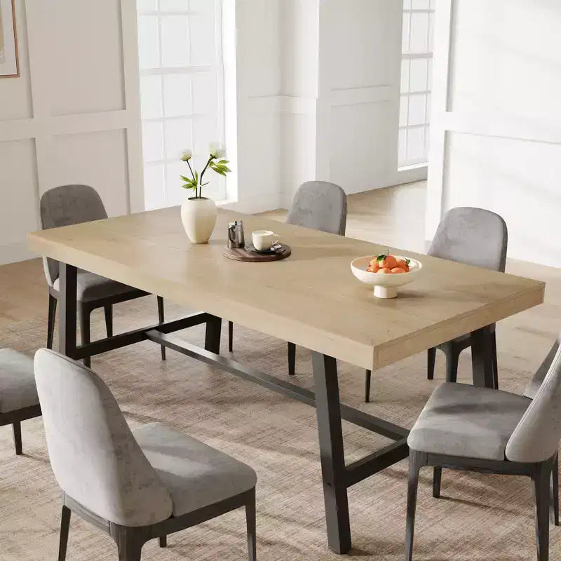 Table à manger industrielle pour 6 à 8 personnes, table à manger rectangulaire de 200 cm de long, table de cuisine en bois avec cadre métallique robuste pour salle à manger