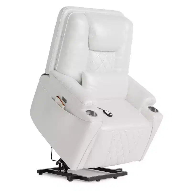 Fauteuil inclinable releveur - Cuir PU inclinable, 3 positions réglables, poches de rangement latérales, porte-gobelets, fauteuil releveur électrique