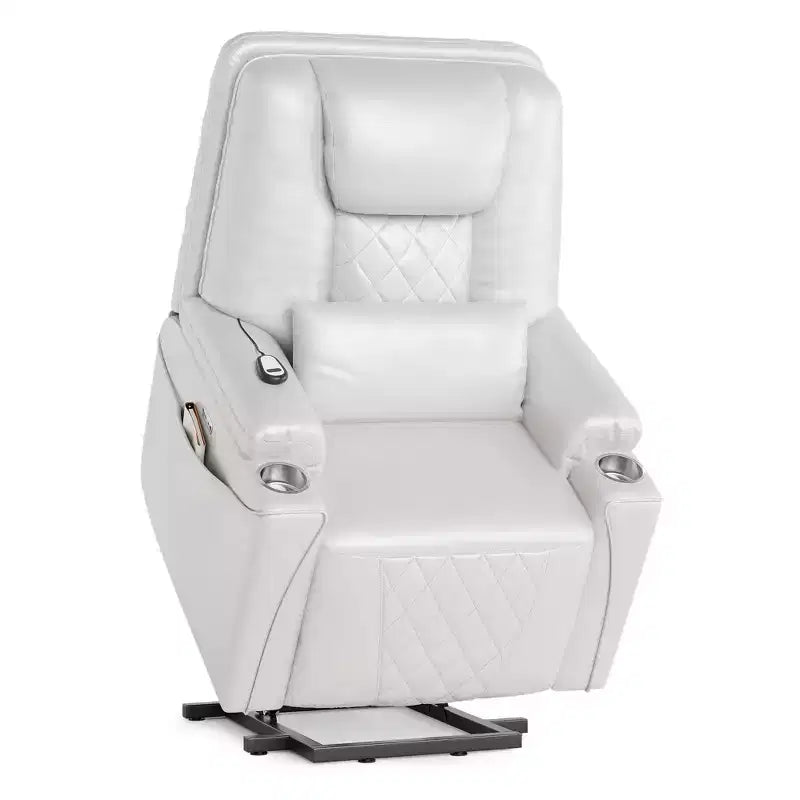 Fauteuil inclinable releveur - Cuir PU inclinable, 3 positions réglables, poches de rangement latérales, porte-gobelets, fauteuil releveur électrique