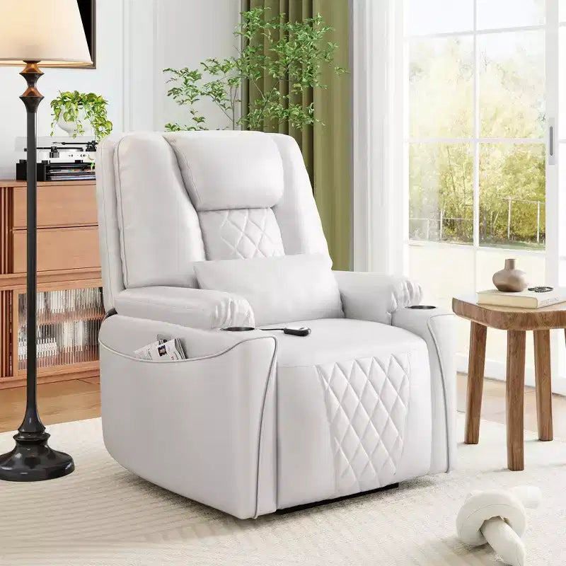 Fauteuil inclinable releveur - Cuir PU inclinable, 3 positions réglables, poches de rangement latérales, porte-gobelets, fauteuil releveur électrique
