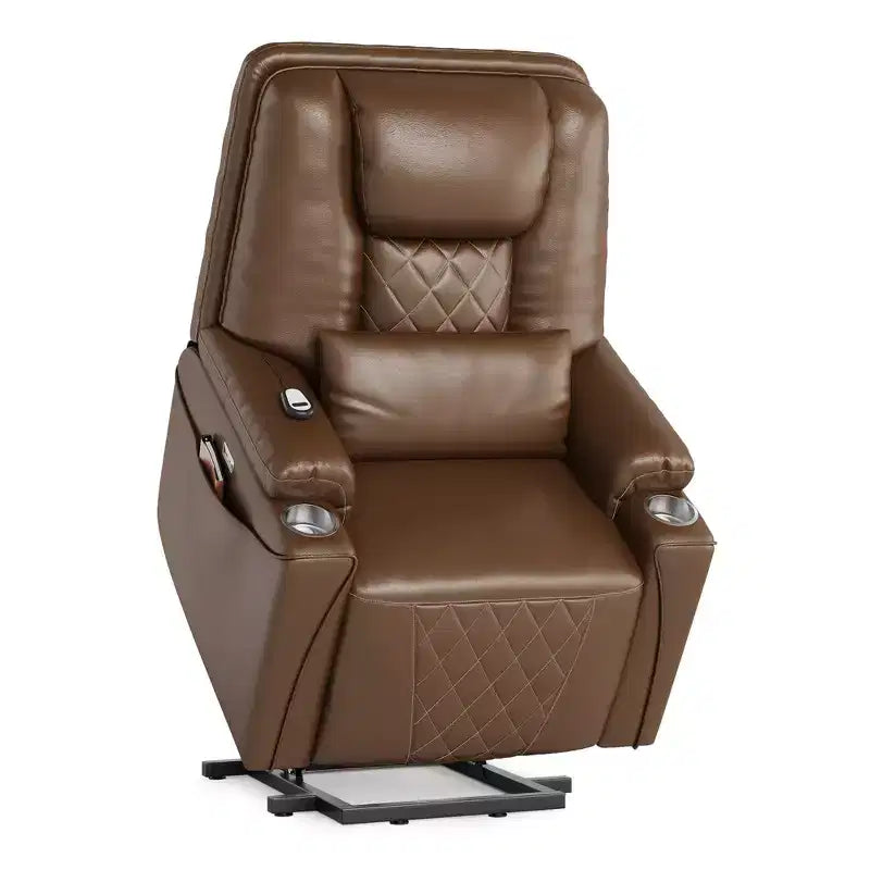 Fauteuil inclinable releveur - Cuir PU inclinable, 3 positions réglables, poches de rangement latérales, porte-gobelets, fauteuil releveur électrique
