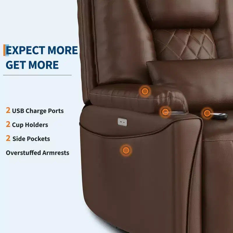 Fauteuil inclinable releveur - Cuir PU inclinable, 3 positions réglables, poches de rangement latérales, porte-gobelets, fauteuil releveur électrique