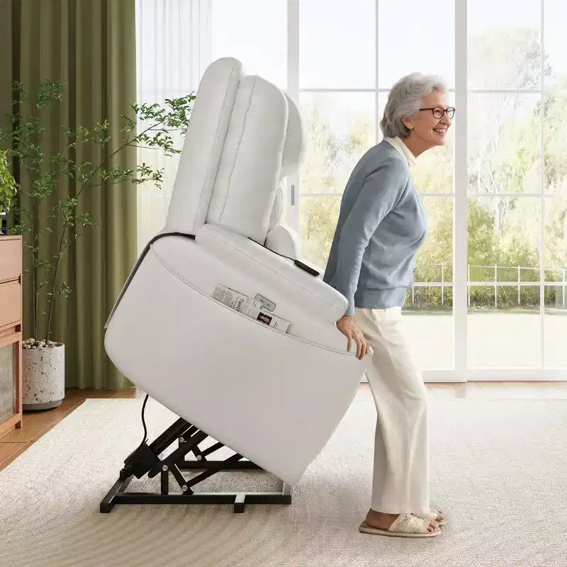 Fauteuil inclinable releveur - Cuir PU inclinable, 3 positions réglables, poches de rangement latérales, porte-gobelets, fauteuil releveur électrique