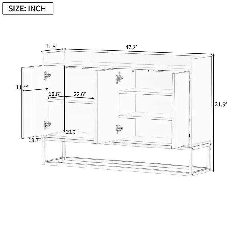 Bahut élégant, Buffet de rangement avec 4 portes et 4 étagères, Meuble de rangement pour le salon, la salle à manger, la cuisine