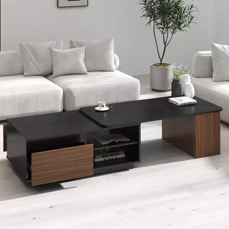 Table basse extensible moderne avec 2 tiroirs et 2 étagères
