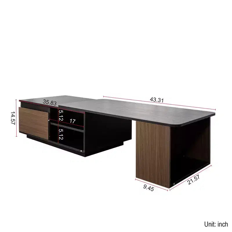Table basse extensible moderne avec 2 tiroirs et 2 étagères