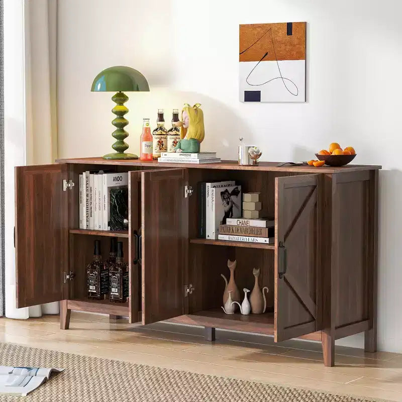 Buffet de rangement rustique 59,06" avec 4 portes et étagères réglables