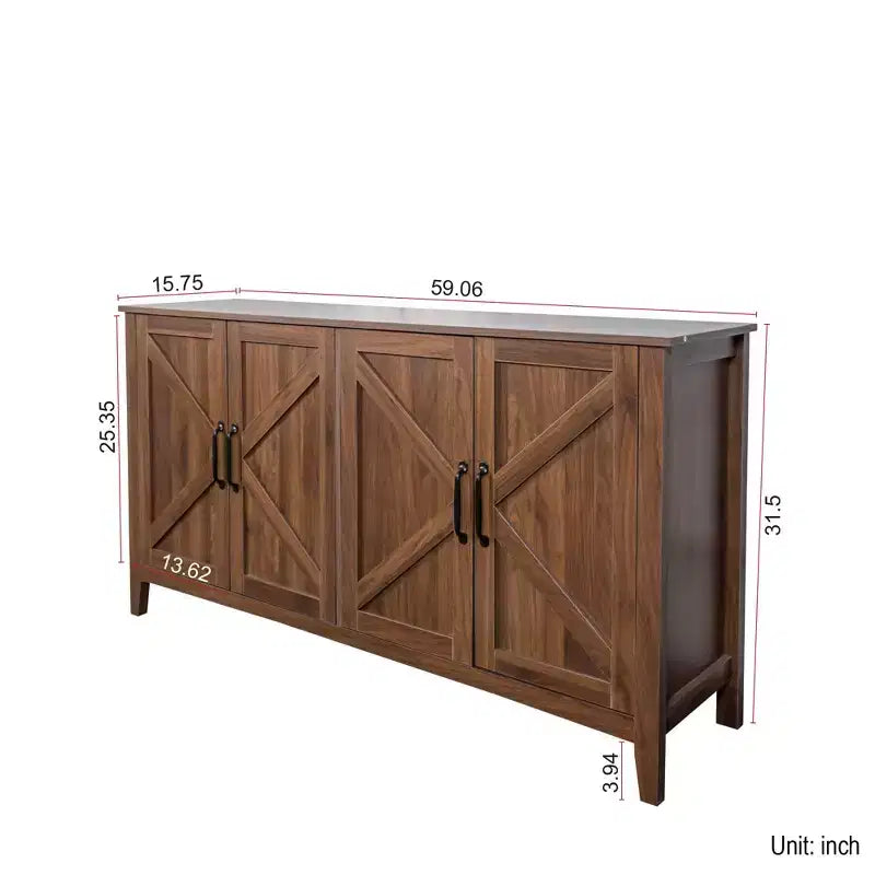 Buffet de rangement rustique 59,06" avec 4 portes et étagères réglables
