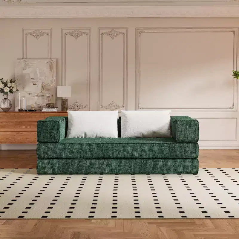 Canapé-lit 3 places de 80 po avec 2 oreillers, matelas de sol pliable très grand et tissu chenille