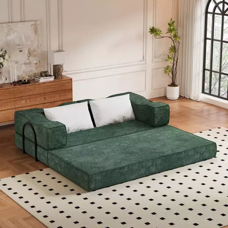 Canapé-lit 3 places de 80 po avec 2 oreillers, matelas de sol pliable très grand et tissu chenille