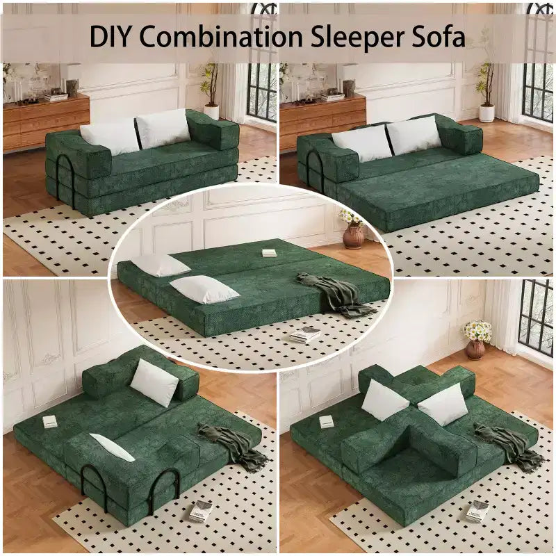 Canapé-lit 3 places de 80 po avec 2 oreillers, matelas de sol pliable très grand et tissu chenille