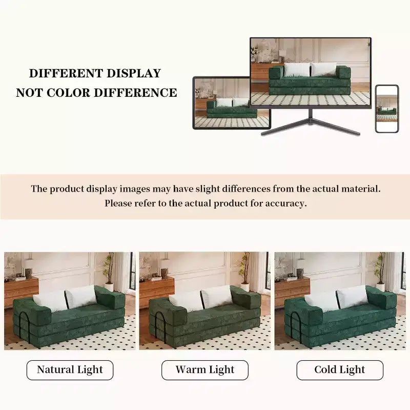 Canapé-lit 3 places de 80 po avec 2 oreillers, matelas de sol pliable très grand et tissu chenille