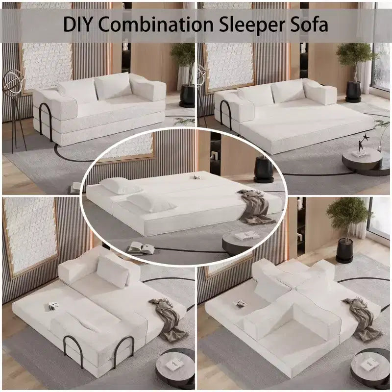 Canapé-lit 3 places de 80 po avec 2 oreillers, matelas de sol pliable très grand et tissu chenille