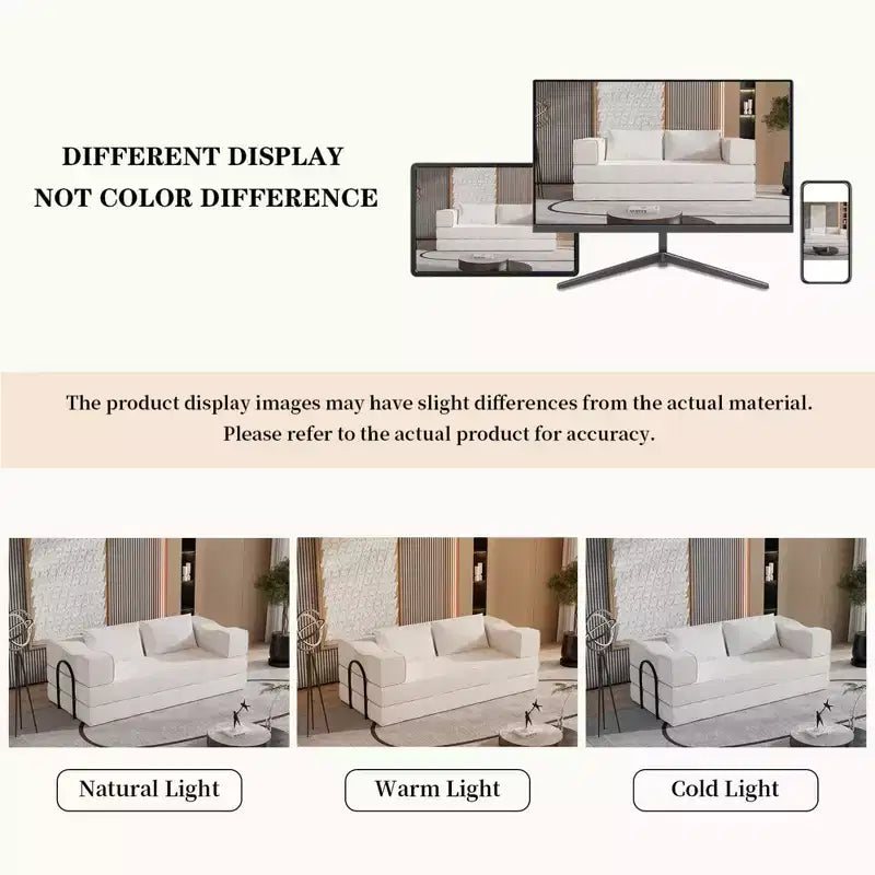 Canapé-lit 3 places de 80 po avec 2 oreillers, matelas de sol pliable très grand et tissu chenille