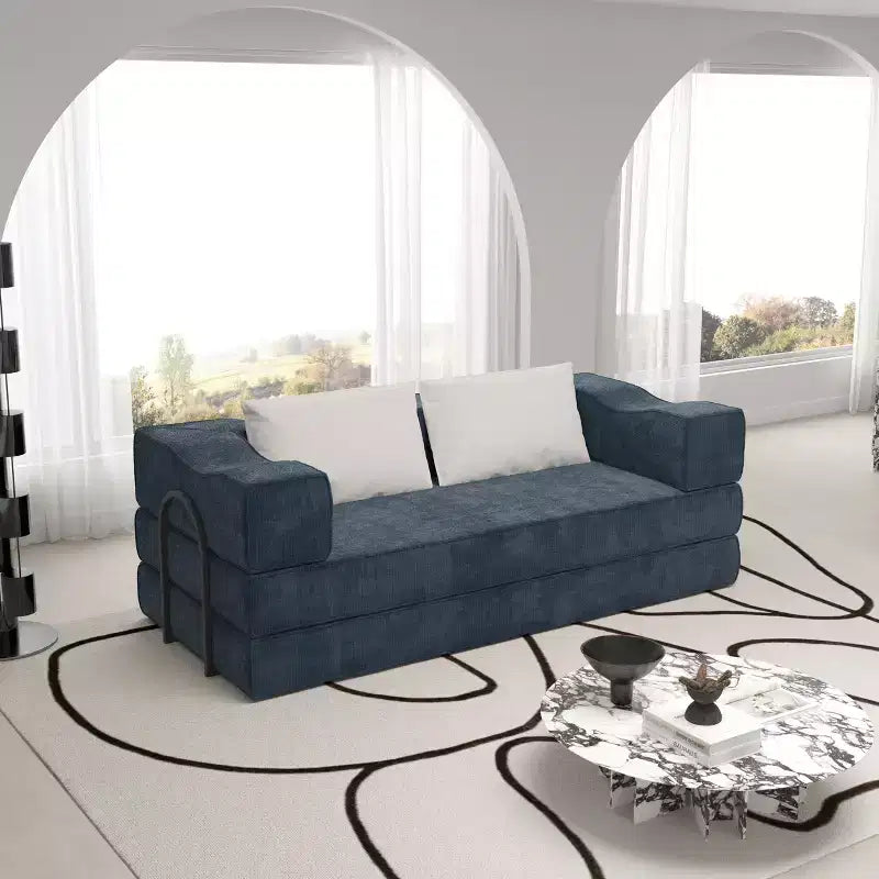 Canapé-lit 3 places de 80 po avec 2 oreillers, matelas de sol pliable très grand et tissu chenille