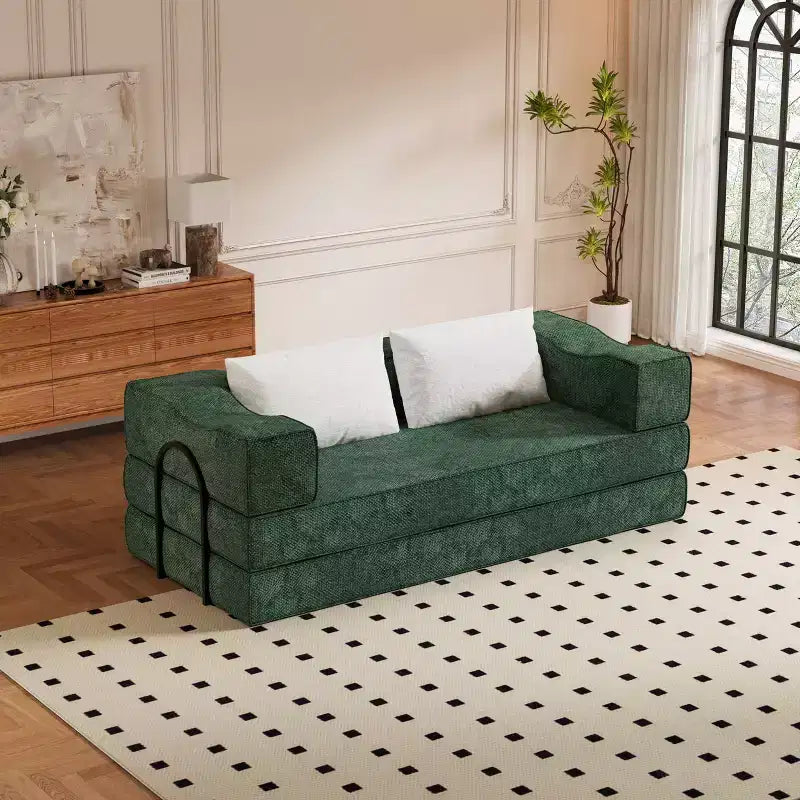 Canapé-lit 3 places de 80 po avec 2 oreillers, matelas de sol pliable très grand et tissu chenille