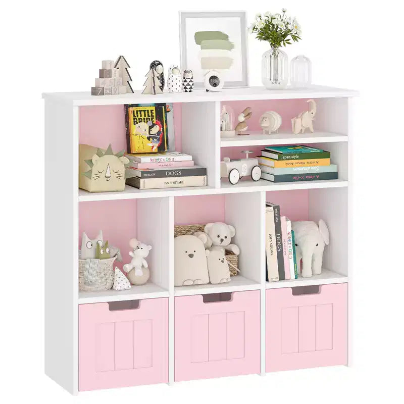 Étagère de bibliothèque pour enfants avec 3 tiroirs mobiles et 6 cubes de rangement pour jouets Blanc
