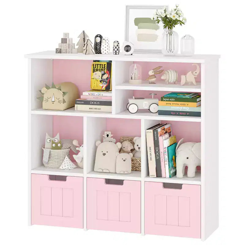 Étagère de bibliothèque pour enfants avec 3 tiroirs mobiles et 6 cubes de rangement pour jouets Blanc
