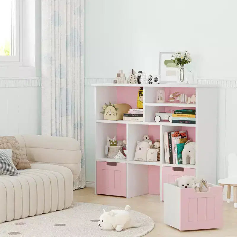 Étagère de bibliothèque pour enfants avec 3 tiroirs mobiles et 6 cubes de rangement pour jouets Blanc