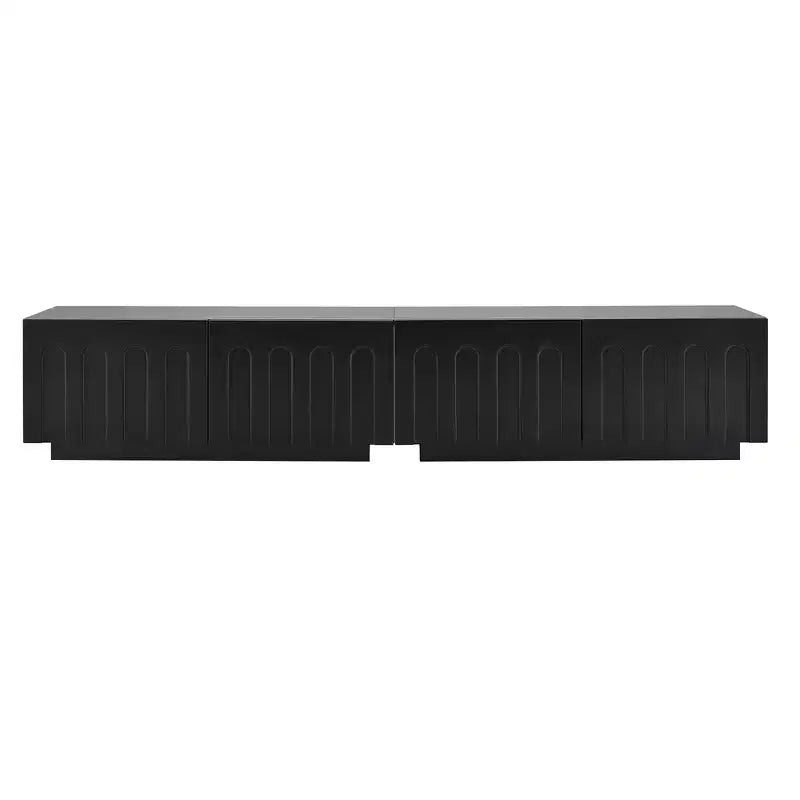 Meuble TV de 203 cm avec design arqué, table basse moderne à double usage avec 4 tiroirs, armoire de rangement multifonctionnelle
