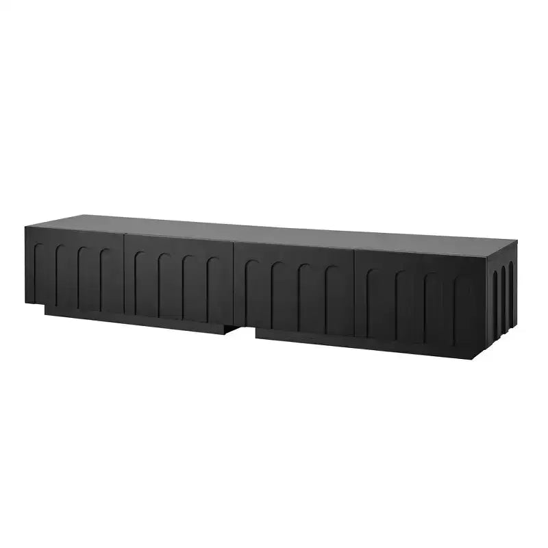 Meuble TV de 203 cm avec design arqué, table basse moderne à double usage avec 4 tiroirs, armoire de rangement multifonctionnelle