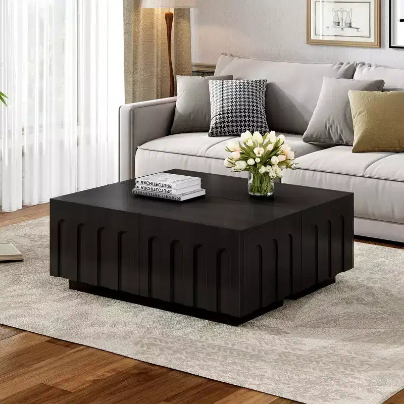 Meuble TV de 203 cm avec design arqué, table basse moderne à double usage avec 4 tiroirs, armoire de rangement multifonctionnelle