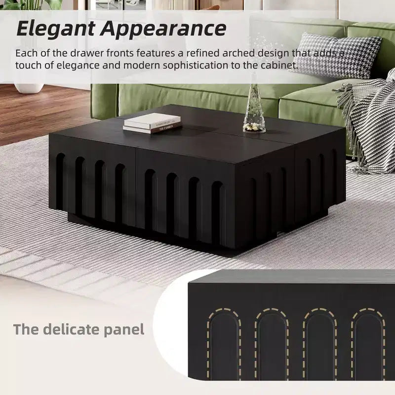 Meuble TV de 203 cm avec design arqué, table basse moderne à double usage avec 4 tiroirs, armoire de rangement multifonctionnelle