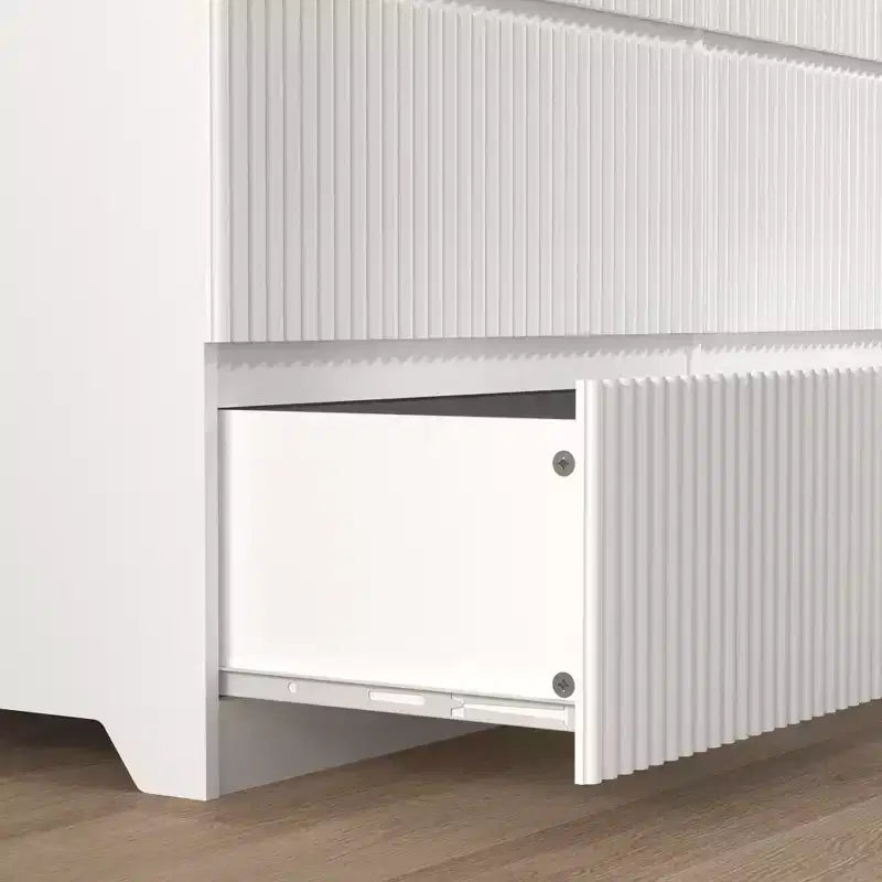 Commode à 6 tiroirs pour chambre à coucher, commode cannelée de 120 cm de large, commode en bois, meuble TV, organisateur de rangement pour vêtements pour chambre à coucher, couloir, entrée