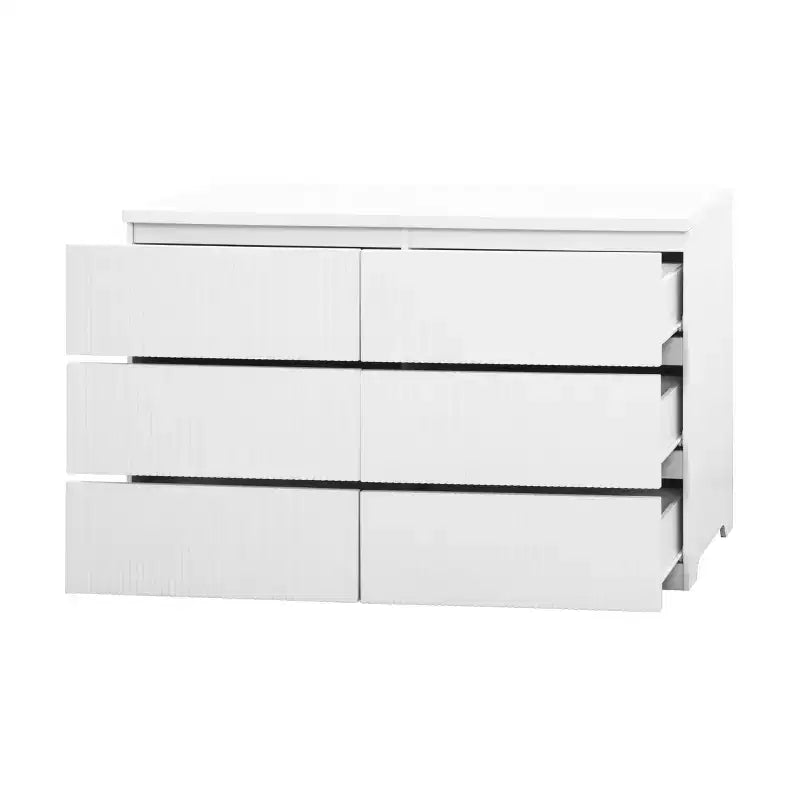 Commode à 6 tiroirs pour chambre à coucher, commode cannelée de 120 cm de large, commode en bois, meuble TV, organisateur de rangement pour vêtements pour chambre à coucher, couloir, entrée