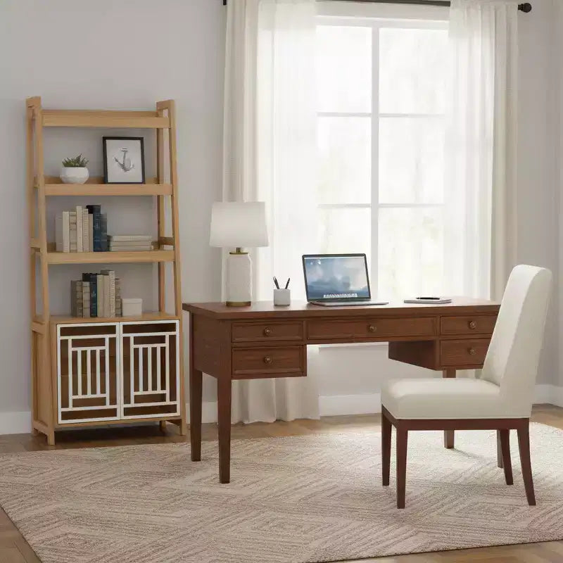 Étagère échelle avec armoire de rangement et présentoir ouvert, Naturel