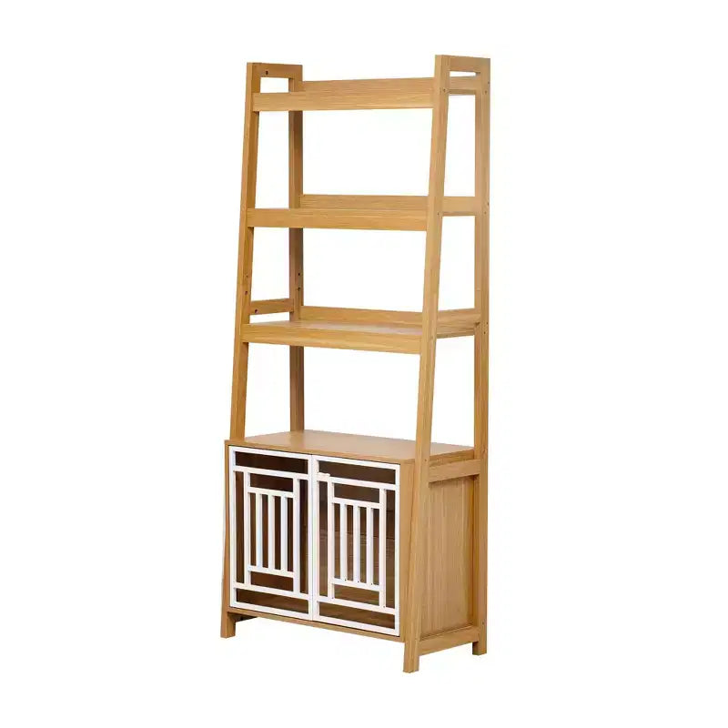 Étagère échelle avec armoire de rangement et présentoir ouvert, Naturel