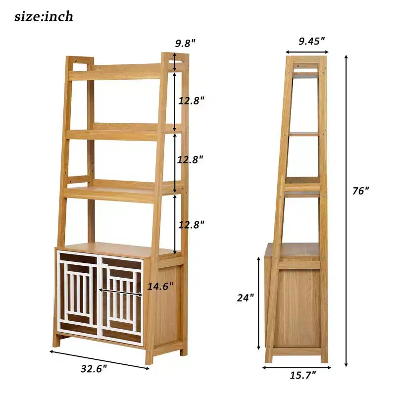 Étagère échelle avec armoire de rangement et présentoir ouvert, Naturel