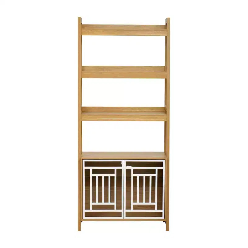 Étagère échelle avec armoire de rangement et présentoir ouvert, Naturel