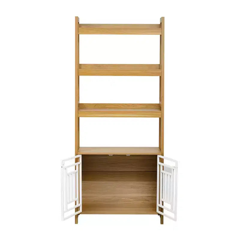 Étagère échelle avec armoire de rangement et présentoir ouvert, Naturel