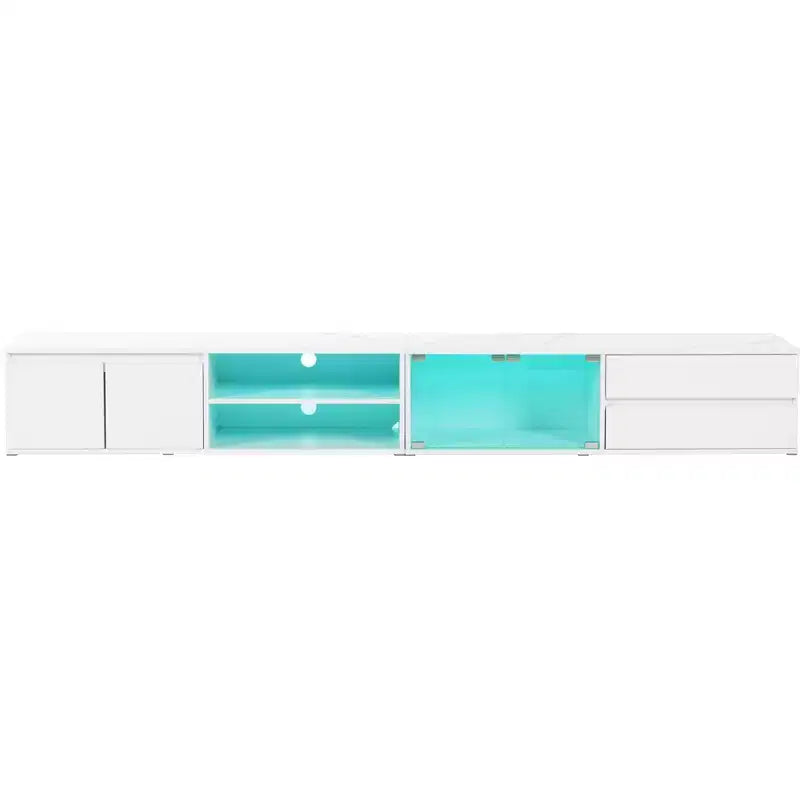 Meuble TV avec lumières LED et placards de rangement pour salon ou espace de divertissement, Blanc