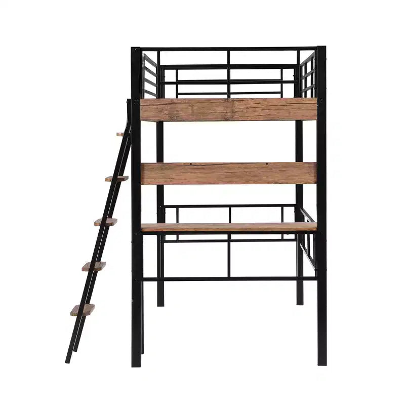 Lit mezzanine jumeau avec bureau, échelle et étagères, cadre de lit mezzanine haut en métal robuste, conception peu encombrante, noir
