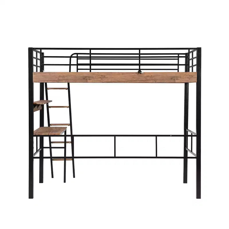 Lit mezzanine jumeau avec bureau, échelle et étagères, cadre de lit mezzanine haut en métal robuste, conception peu encombrante, noir