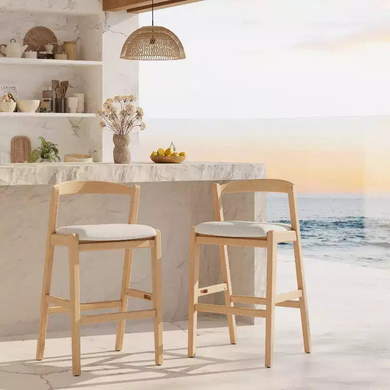 Tabouret de bar Vane en bois d'hévéa de style milieu de siècle avec dossier incurvé ouvert ( )