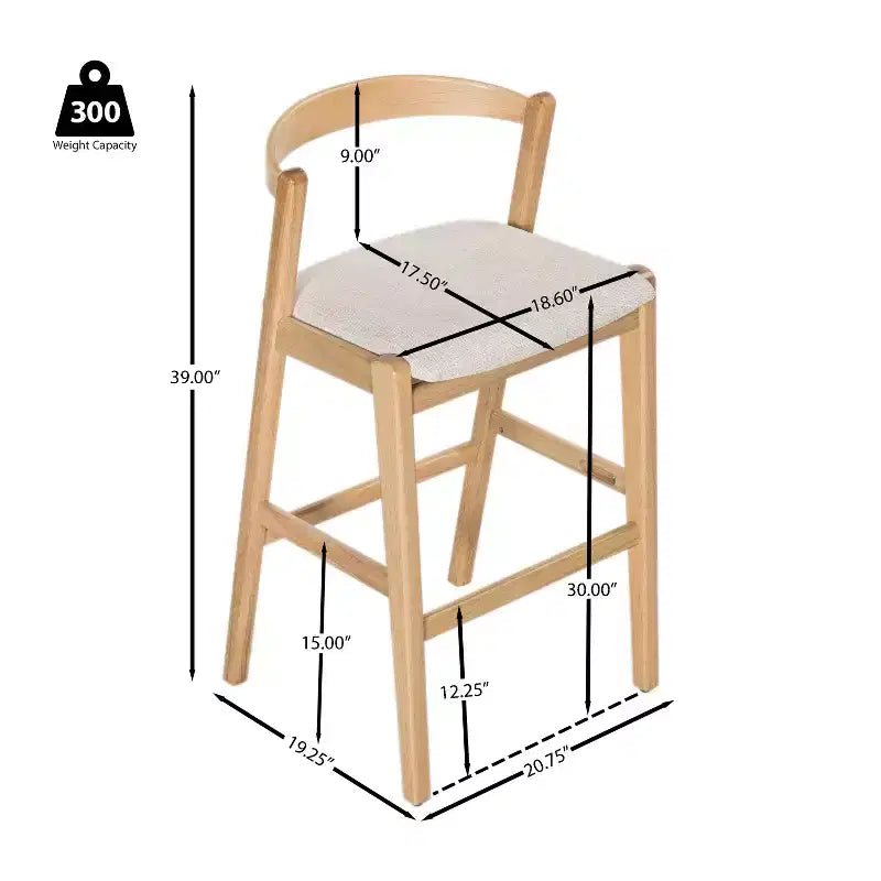 Tabouret de bar Vane en bois d'hévéa de style milieu de siècle avec dossier incurvé ouvert ( )