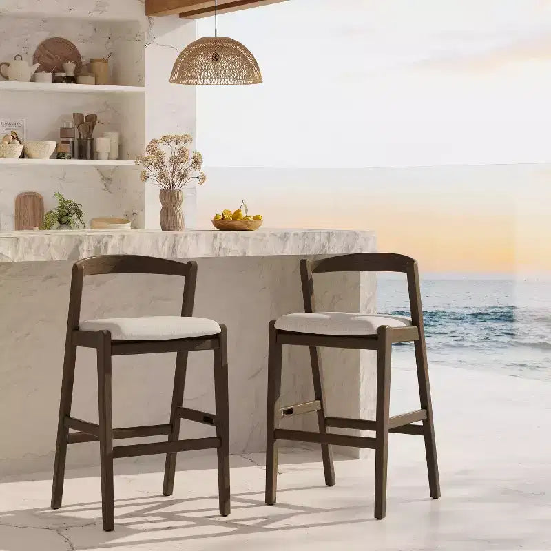 Tabouret de bar Vane en bois d'hévéa de style milieu de siècle avec dossier incurvé ouvert ( )