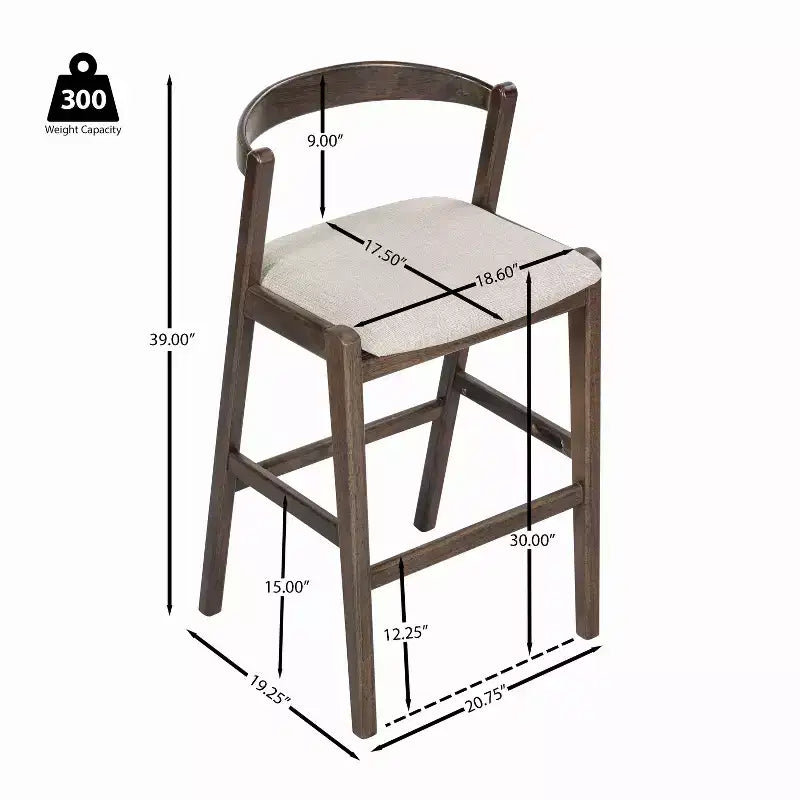 Tabouret de bar Vane en bois d'hévéa de style milieu de siècle avec dossier incurvé ouvert ( )