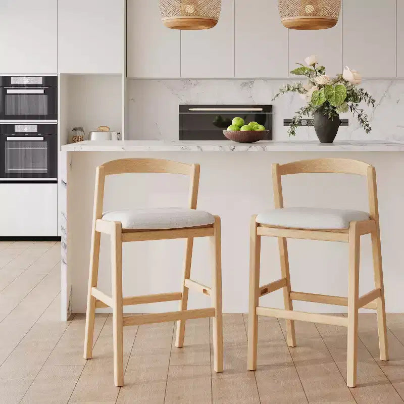 Tabouret de bar Vane en bois d'hévéa de style milieu de siècle avec dossier incurvé ouvert ( )