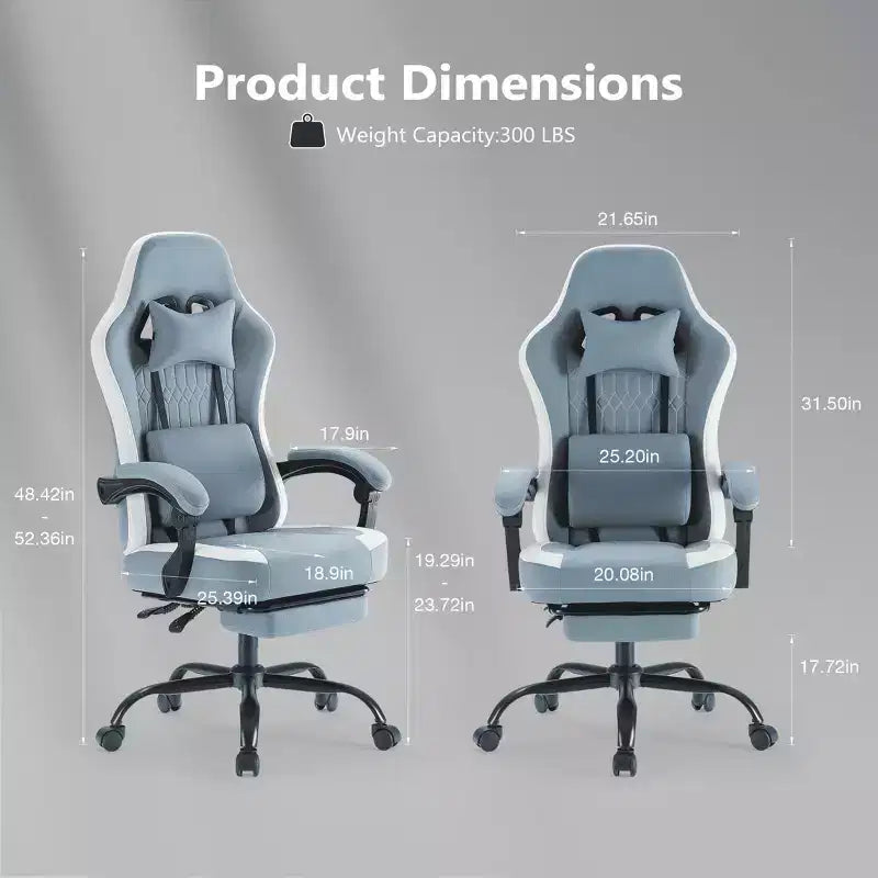 Chaise de jeu d'ordinateur avec support lombaire, hauteur réglable, roues pivotantes à 360°, accoudoirs et appuie-tête inclus