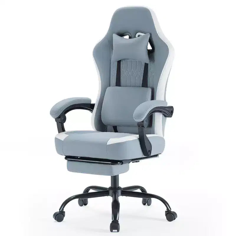 Chaise de jeu d'ordinateur avec support lombaire, hauteur réglable, roues pivotantes à 360°, accoudoirs et appuie-tête inclus