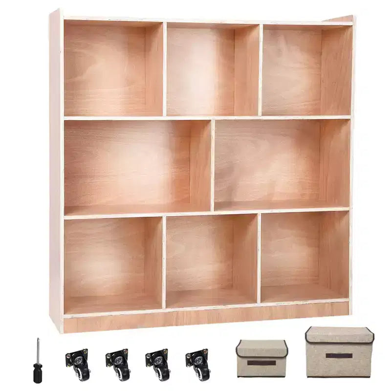 Étagères Montessori en bois à 3 niveaux, organisateurs et rangements de jouets, armoire de rangement à 8 compartiments avec 4 roulettes, pour chambre d'enfant, salle de classe, crèche