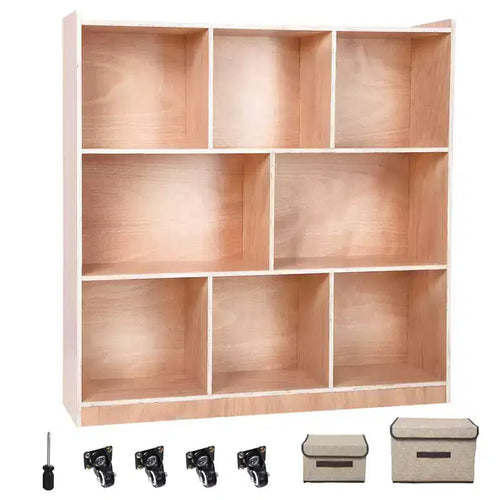 Étagères Montessori en bois à 3 niveaux, organisateurs et rangements de jouets, armoire de rangement à 8 compartiments avec 4 roulettes, pour chambre d'enfant, salle de classe, crèche