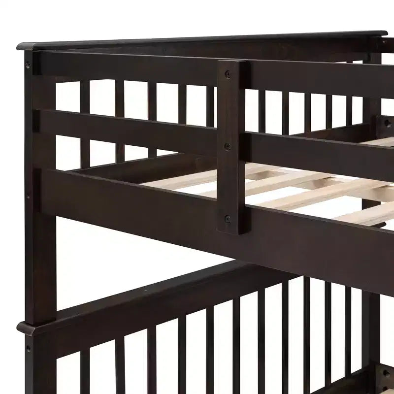 Lit superposé double sur double avec escalier de rangement et barrières de sécurité